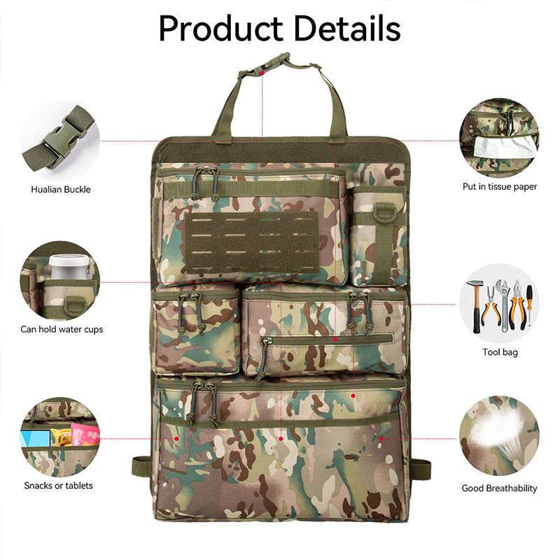 Tactical Car Seat Organizer - Universal Rear Seat Hanging Storage Bag, Multi-Purpose Travel Gear Organizer for SUV/Jeep/Van