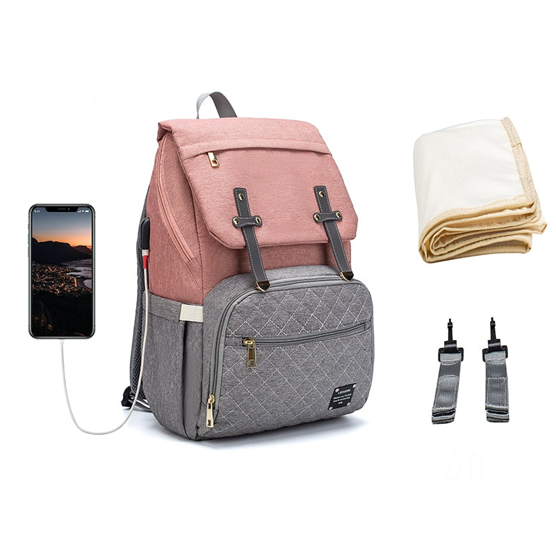 Lequeen Brand Diaper Bag Large Capacity USB Mummy Bag Travel Backpack Designer Nursing Bag for Baby Care