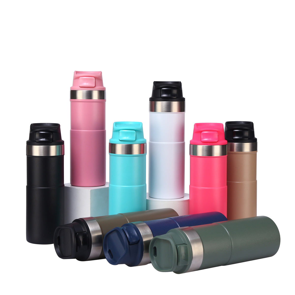 Stainless Steel Vacuum Cup Simple Portable Solid Color Flip Lid Cup Outdoor Hiking Cycling Sports Cup